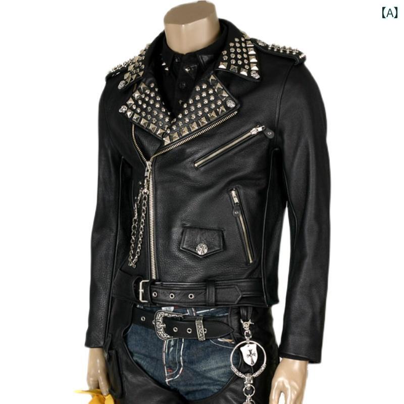 楽天市場】鋲ジャン メンズ スタッズ付き ロックスター レザー