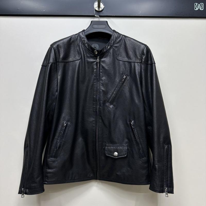 レザージャケット 革ジャン 牛革 ライダースジャケット バイクウェア スリムフィット 高品質 黒 メンズ 秋 モダン おしゃれ シック ヴィンテージ シンプル｜Hanbok Home