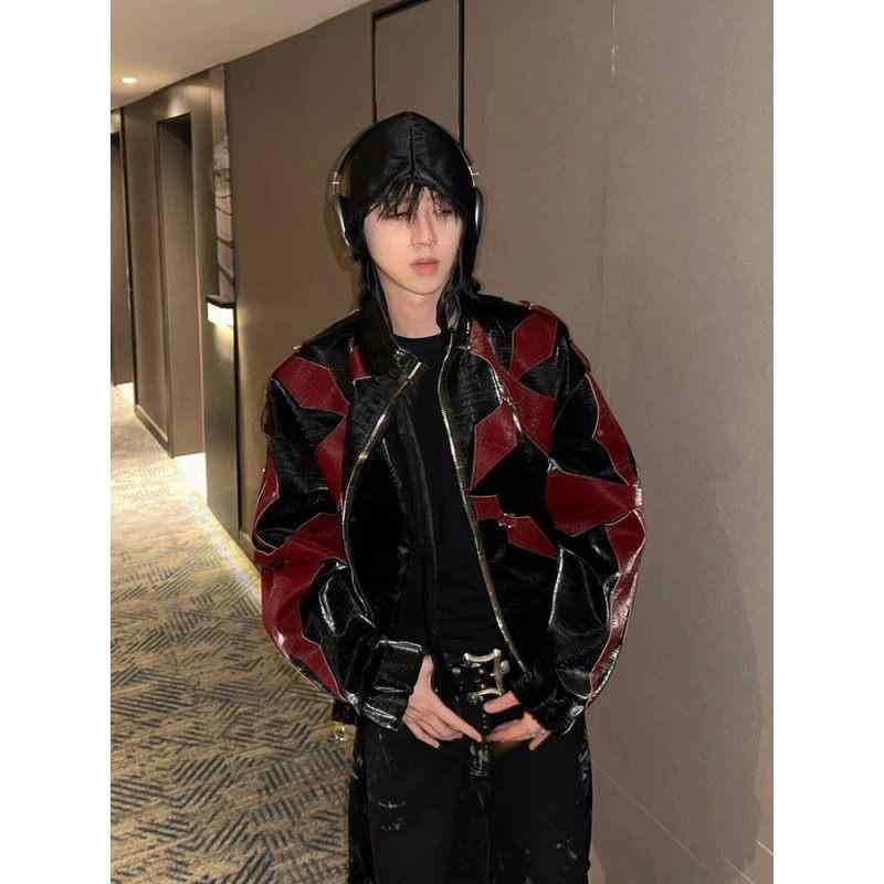 楽天市場】レザージャケット PU 革ジャン クロコダイル柄 アウター 黒