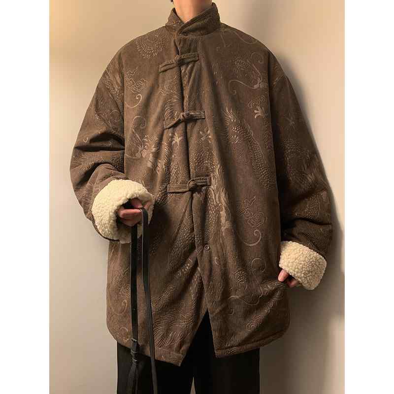 コール天 綿 厚地の外套 メンズ 冬 瀬戸もの風 火竜 ジャカード 漢服 唐装 朦々たる ボア 言い慣わし的 伝統的 チャイニーズ 流行り物