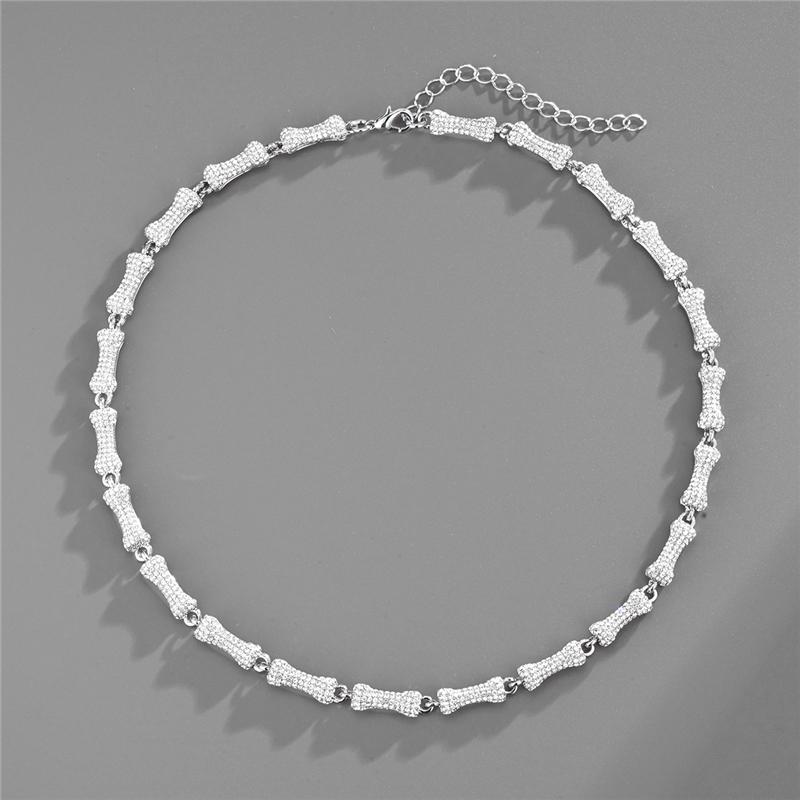 ネックレス ボーン 骨 ラインストーン メンズ レディース カップル キューバチェーン ファッション アクセント アクセサリー B系 ストリート