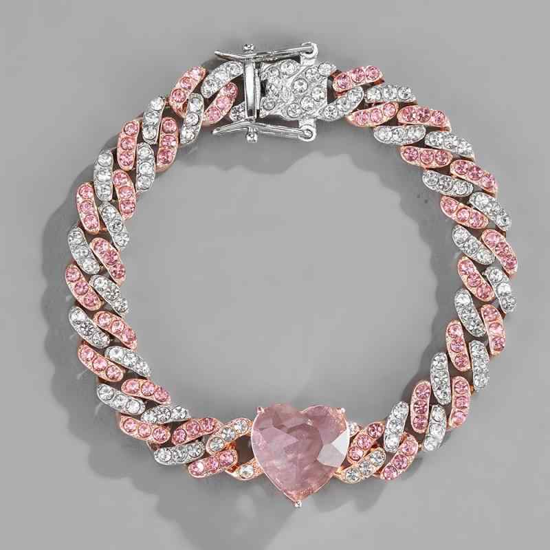 ネックレス キューバチェーン ラッパー ローライダー ハート ラインストーン ショート 夏 チェーン バイカラー ファッション アクセント アクセサリー B系 ストリート