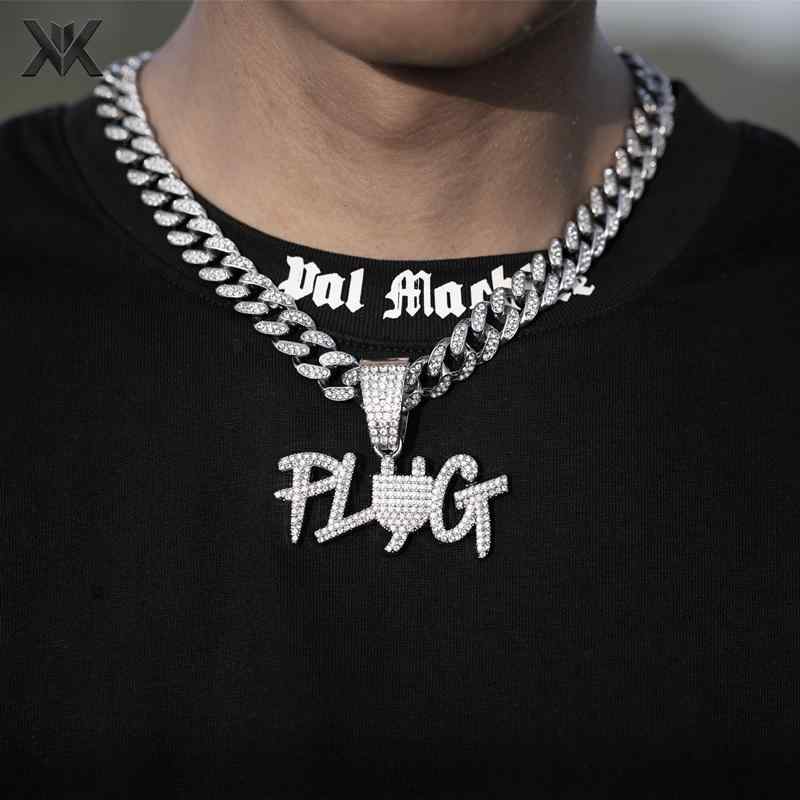 ネックレス ヒップホップ 英字 プラグ ペンダント メンズ レディース チェーン キューバチェーン ファッション アクセント アクセサリー B系 ストリート ブリンブリン