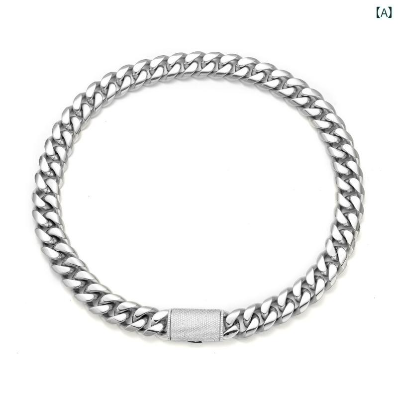 ネックレス ヒップホップ ゴツめ 重厚感 ラインストーン メンズ チタン チェーン キューバチェーン ファッション アクセント アクセサリー B系 ストリート