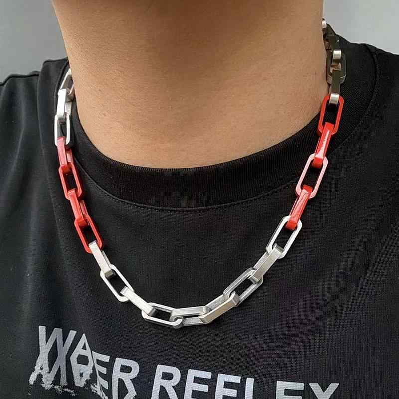 ネックレス シルバー メタル 赤 レッド カラー 塗装 竹 チェーン チタン 鋼 ヒップホップ ハイエンド 個性 アクセサリー メンズ レディース カジュアル デイリー 普段使い ロック レトロ