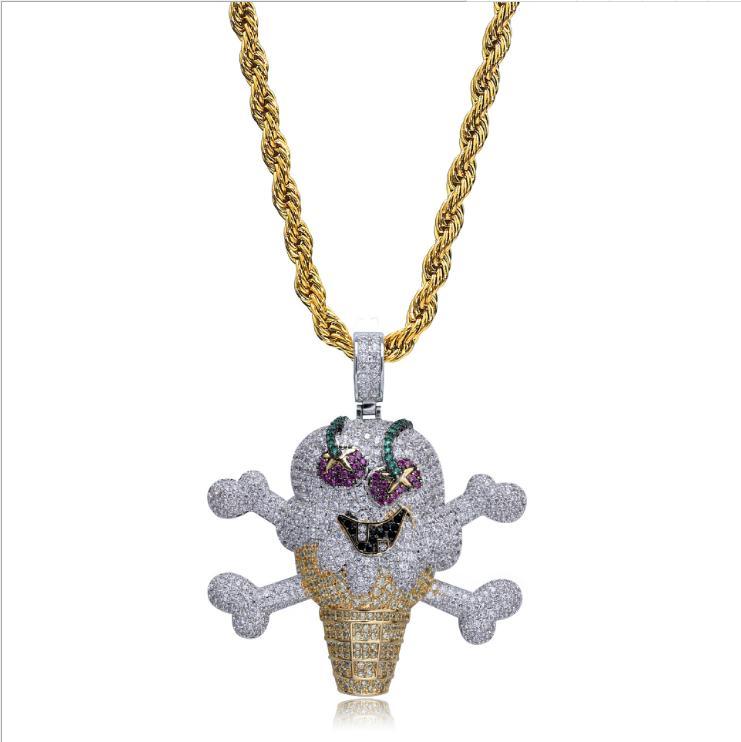 ネックレス 金 おばけ ゴールド ソフトクリーム コーン アイスクリーム ツイスト キラキラ ジルコニア フル ラインストーン ポップ ユニーク ヒップホップ ゴースト ロング チェーン 骨 ボーン