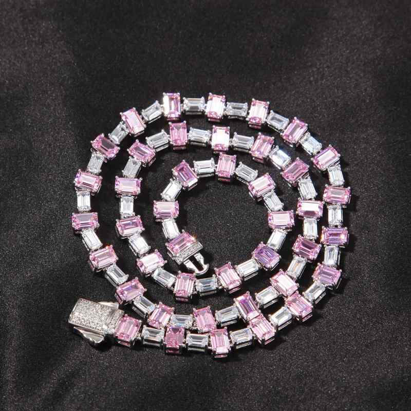 ヒップホップ ネックレス シルバー アクセ ピンク カラー ストーン 透明感 クリア ブロック スクエア ジルコニア ローライダー シンプル メンズ レディース ストリート キラキラ ユニセックス 立体 ショート