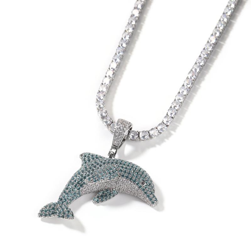 ネックレス ヒップホップ ストリート かっこいい メンズ かわいい イルカ アクセサリー ファッションアイテム キュービックジルコニア ゴールド シルバー ラインストーン ジュエリー