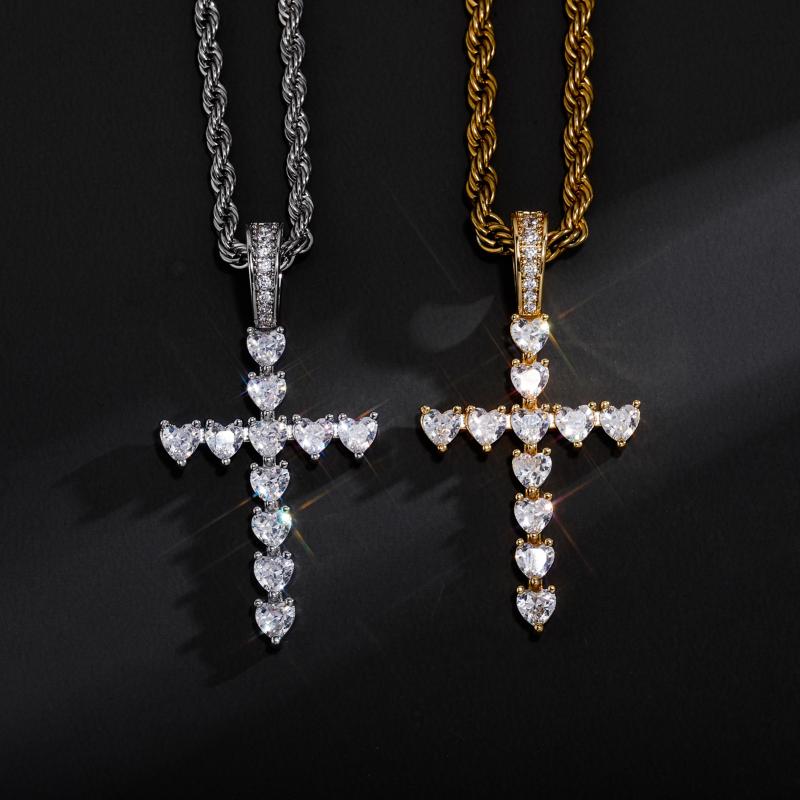 十字架 クロス ペンダント ネックレス メンズ レディース ストリート ハート ラインストーン ヒップホップ アクセサリー ファッションチェーン キラキラ ワンポイント