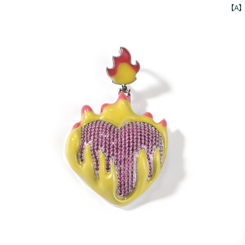 ネックレス メンズ アメリカン アクセサリー 蛍光 ヒップホップ ローライダー ストリート ファッションアイテム おしゃれ キュービックジルコニア デザイン 光る ラインストーン ハート 発光