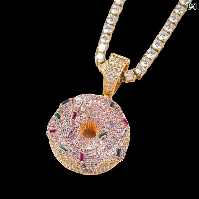 ネックレス ヒップホップ ストリート かっこいい ユニセックス ゴールド アクセサリー キラキラ ジュエリー ドーナツ かわいい メンズ キュービックジルコニア シルバー レディース ファッションアイテム ラインストーン