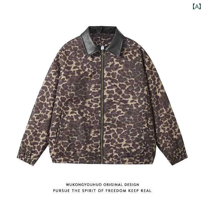 レトロ ストリート ジャケット 韓国 ヒョウ柄 ショート ブルゾン レトロ ストリート ジャケット 韓国 ヒョウ柄 ショート ブルゾン