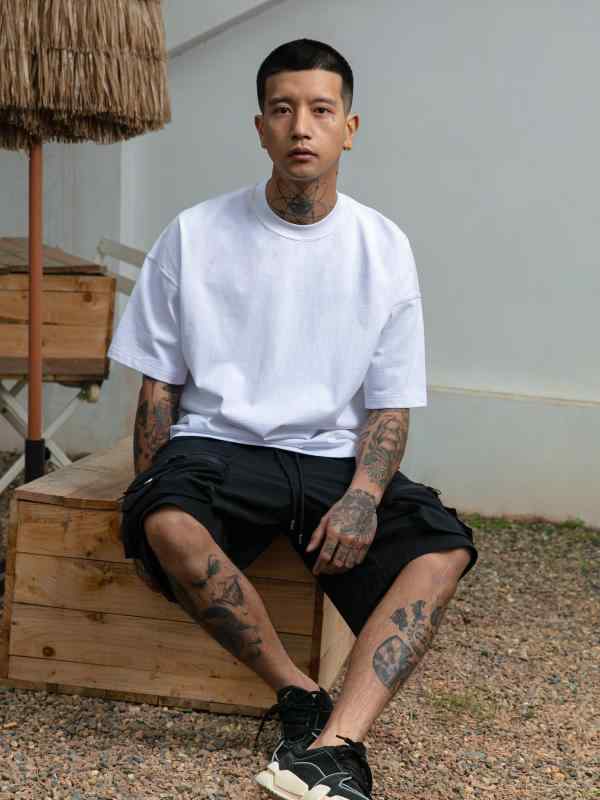Tシャツ 半袖 メンズ トップス アメリカン ストリート シルエット ドロップショルダー カジュアル 無地 黒 白 厚手 大人向け 290グラム 夏 男性用