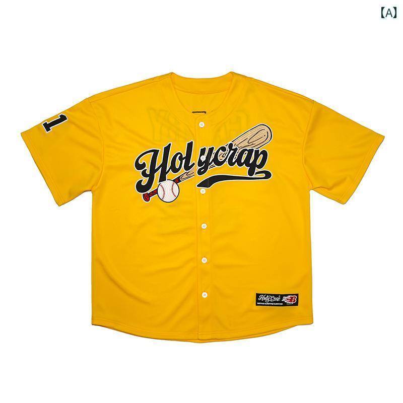 ベースボールシャツ ヒップホップ Tシャツ 半袖 トップス ジャージ カーディガン カジュアル アメリカ ストリート 西海岸 刺繍