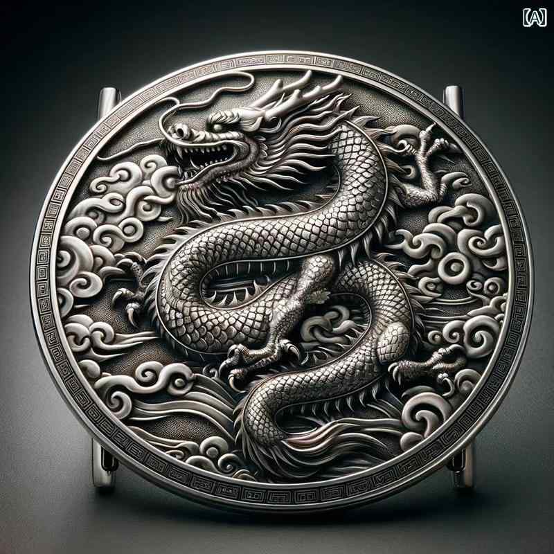ドラゴン バックル ヘッド ベルトバックル エンブレム 長方形 シルバー 龍 立体的 彫刻 耐久性 スムーズ メンズ ギフト 辰年 シンボル 縁起 護身 アンティーク レトロ