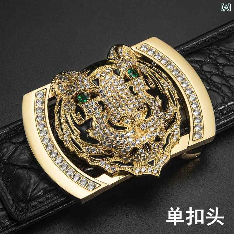 虎バックル レザー ベルト ステンレス バックル 高級感 スタイリッシュ かっこいい 個性的 タイガーヘッド おしゃれ シンプル ビジネス 高品質 シングル ギフト 贈り物