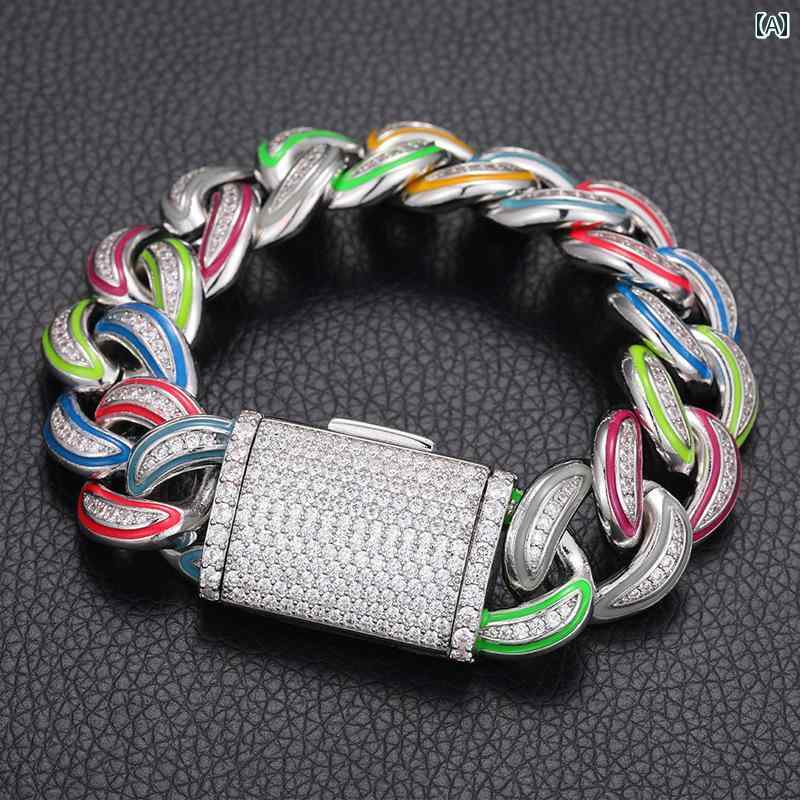 ネックレス キューバチェーン 太め キラキラ ヒップホップ 発光 色 18mm ジルコニア メンズ アクセサリー ストリート カラーマッチング