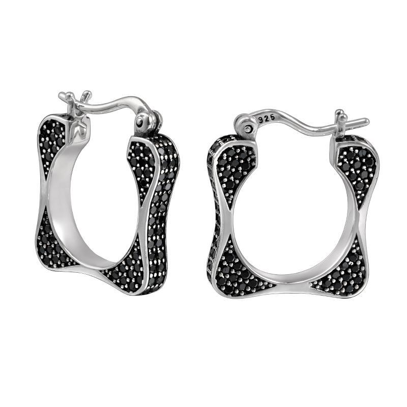 ピアス ブラック ラインストーン ジルコニア ヒップホップ S925 シルバー アクセサリー ファッション メンズ レディース ユニセックス スクエア 個性的 クール ストリート ジェンダーレス