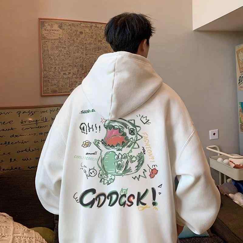 パーカー オーバーサイズ 冬 メンズ レディース 休日 リラックス フード付き 厚手 かわいい 恐竜プリント ゆったり カップル ペアルック お揃い