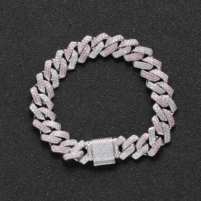 ブレスレット ジルコニア ピンク クリア ラッパー メンズ チェーン キューバチェーン ファッション アクセント アクセサリー B系 ストリート ブリンブリン