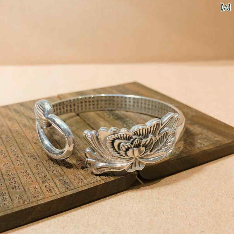 般若心経 ブレスレット アクセサリー おしゃれ ファッション 銀 999 シルバー レトロ 光沢 古風 蓮 経典 アンティーク 高級感 ギフト 仏教 スピリチュアル