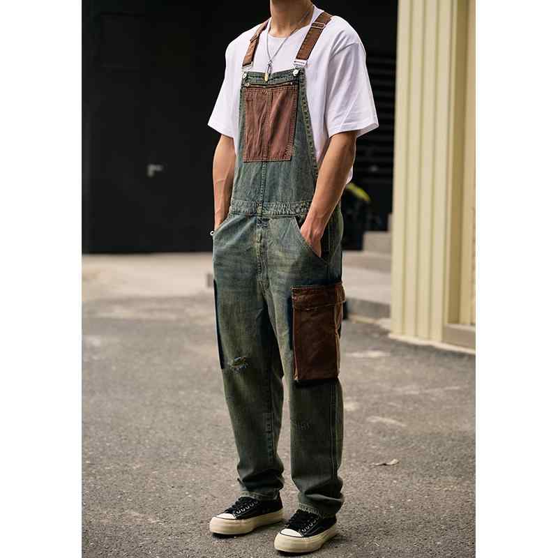 オーバーオール サロペット パンツ メンズ 春秋 男性 ユニセックス カジュアル ダメージデニム サスペンダー ロングパンツ ポケット ジャンプスーツ ワークウェアー 作業着 ゆったりフィット ストレート