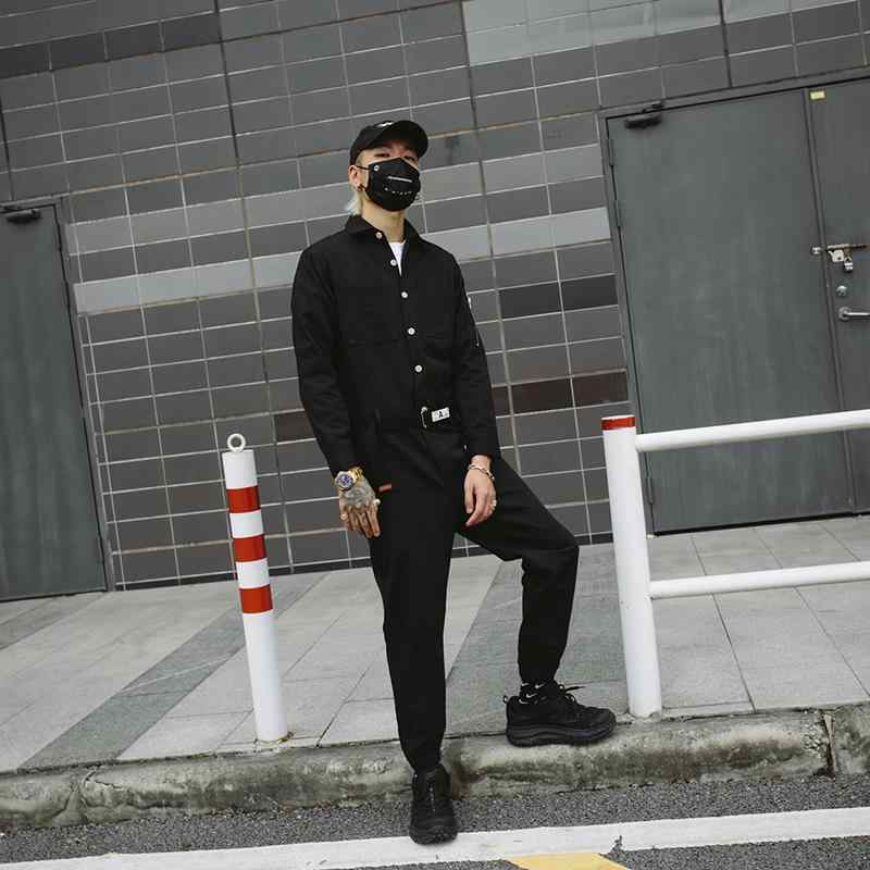 つなぎ おしゃれ 作業着 ストリート メンズ 春夏秋冬 男性 ユニセックス カジュアル プリント ジャンプスーツ 長袖 シングルブレスト ポロ襟 ジョガーパンツ オーバーオール ワークウェアー ゆったりフィット