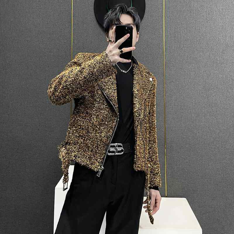 ジャケット メンズ ステージ 衣装 アウター 韓国スタイル フリンジ 秋冬 ストリート 長袖 ショート丈 スタイリッシュ 個性 暖かい 防寒 ストリート エレガント モード