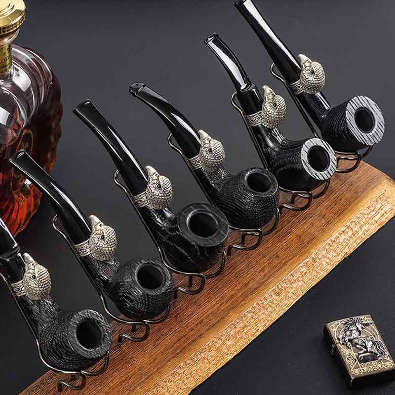 喫煙パイプ 木製 煙管 タバコ 喫煙具 キセル 彫刻 木目 黒 乾燥 曲線 カーブ ストレート ワシ 装飾 フィルター 耐久性 工芸品 メンズ ギフト プレゼント 趣味 コレクション 高級感