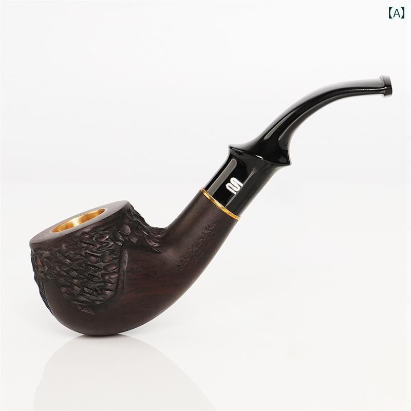 喫煙パイプ 木製 煙管 タバコ 喫煙具 キセル 木目 光沢 艶 刻印 黒 ミニ 小さい カーブ ストレート フィルター 耐久性 メンズ ギフト プレゼント 趣味 コレクション 高級感