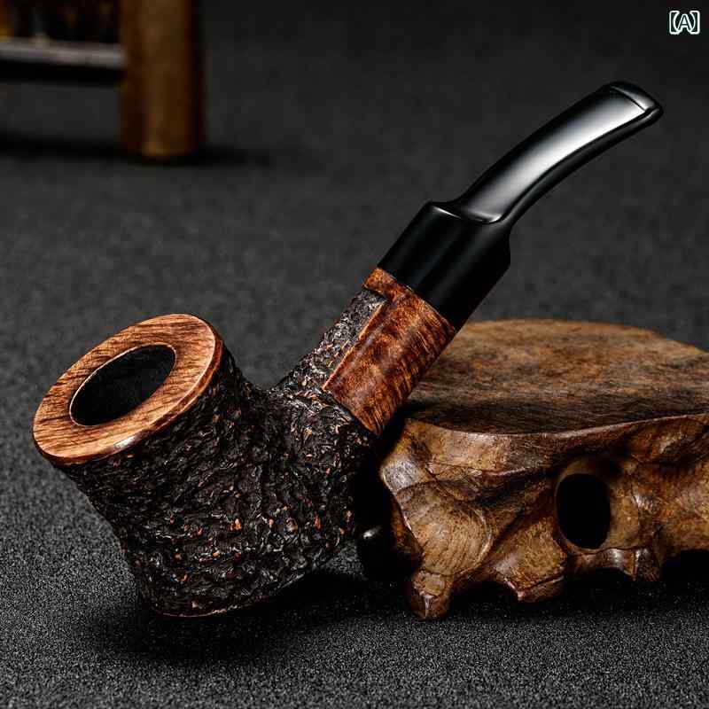 喫煙パイプ 木製 煙管 タバコ 喫煙具 キセル 艶 彫刻 木目 黒 ミニ コンパクト カーブ ストレート フィルター 耐久性 工芸品 ギフト プレゼント 趣味 コレクション レトロ 高級感