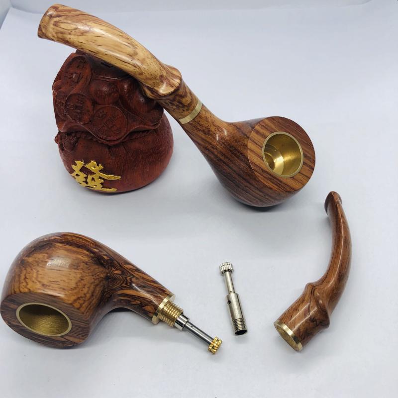 喫煙パイプ 木製 煙管 タバコ 喫煙具 キセル 艶 木目 黒 曲線 カーブ 大きい フィルター 口当たり 工芸品 ギフト プレゼント 趣味 コレクション レトロ 高級感
