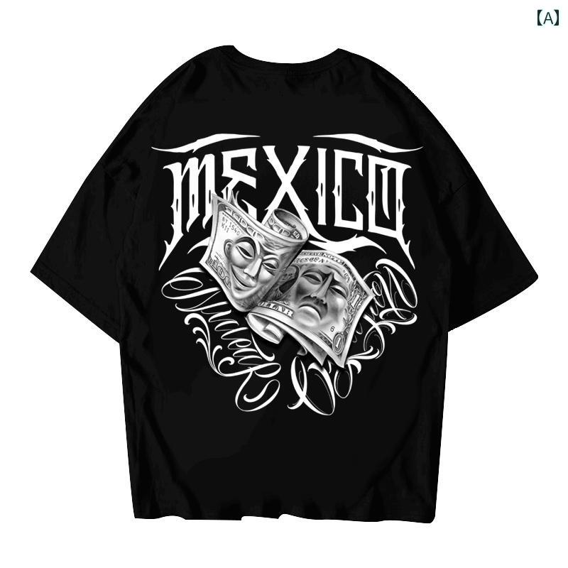 Tシャツ トップス メンズ ストリート カジュアル メキシカン チカーノ 夏 330g ヘビー コットン ファッション ゆったり 大きいサイズ 半袖｜Hanbok Home