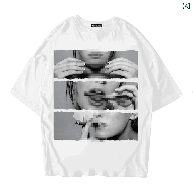 Tシャツ メンズ ロール タバコ 250グラム 綿 プリント 夏 白 ストリート ユニセックス 半袖 カジュアル