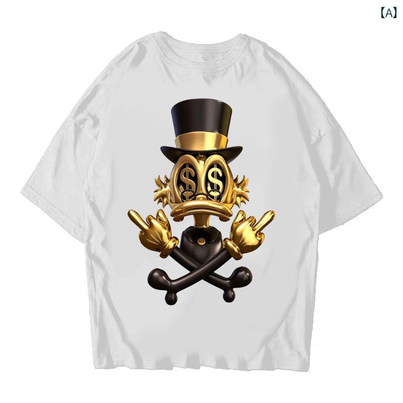 Tシャツ メンズ トップス ストリート 3D プリント 夏 白 カジュアル 大きいサイズ ヘビーウェイト 綿 半袖 グラフィックプリント