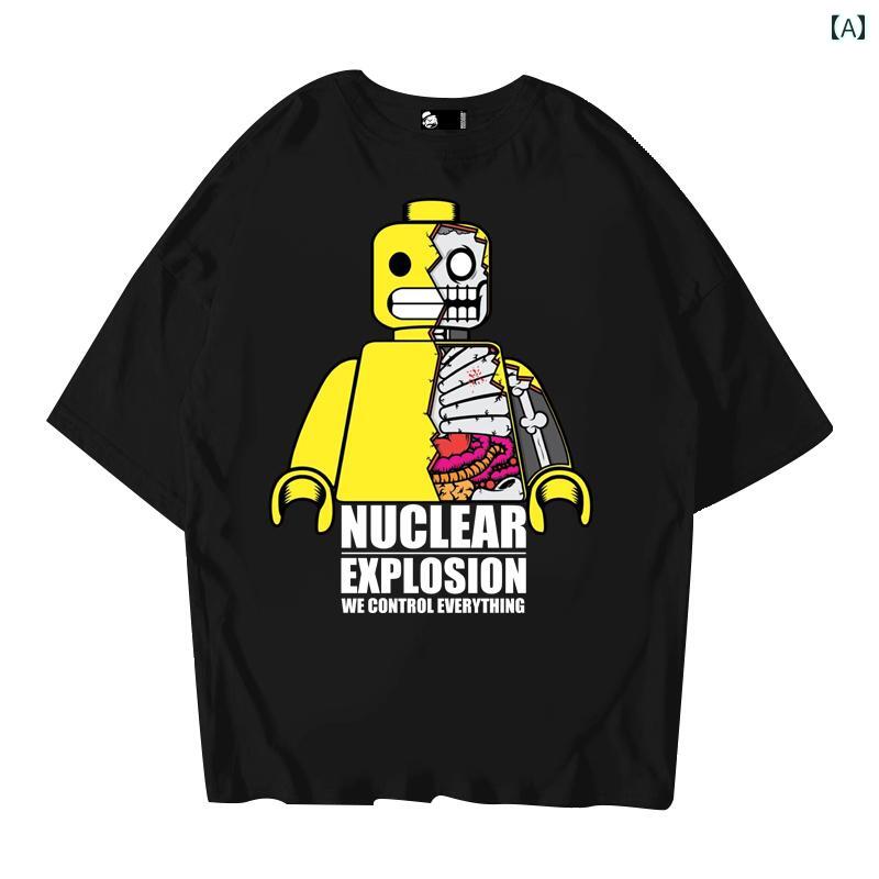 Tシャツ メンズ トップス ストリート 悪役 夏 黒 大きいサイズ 220グラム グラフィック 綿 柔らかい オーバーサイズ カジュアル 半袖