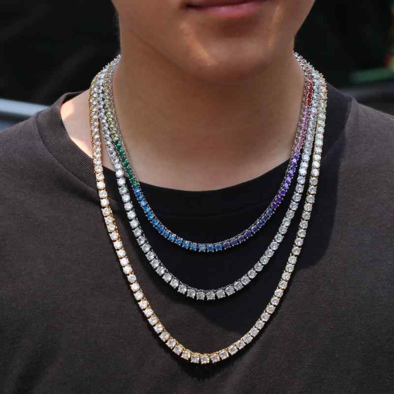 メンズ レディース ブレスレット ネックレス ヒップホップ ストリート キラキラ カラフル 銅 ラインストーン カップル 鎖骨 チェーン ギフト