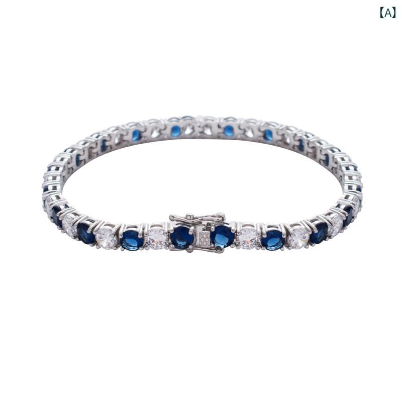 ブレスレット ストリート ヒップホップ ローライダー キラキラ アクセサリー メンズ レディース シルバー 青白 カラーマッチング ラインストーン カジュアル