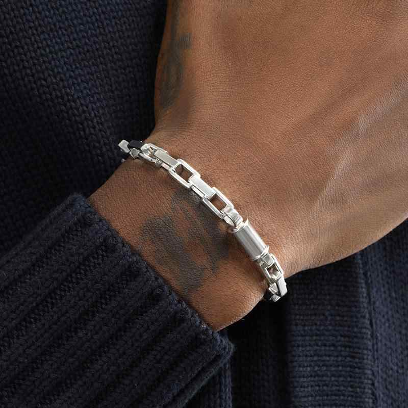 ブレスレット ストリート ヒップホップ ローライダー キラキラ アクセサリー メンズ レディース シルバー スクエア チェーン シンプル 鎖 ファッション 高級感 カジュアル