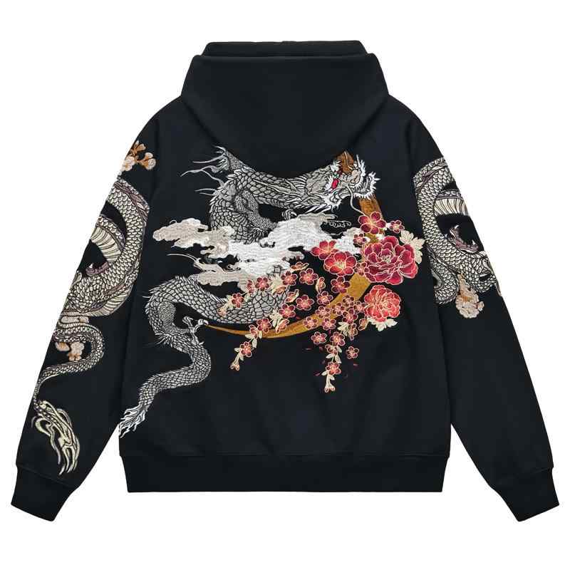パーカー ドラゴン フード付き ユニセックス カジュアル ストリート アニマル 春秋冬 刺繍 綿 ポケット 長袖 ファッション メンズ レディース コットン トップス