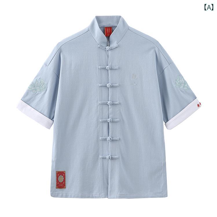 Tシャツ メンズ トップス ストリート 中国スタイル バックル 半袖 クラシック ユニセックス リラックスフィット レディース 唐装｜Hanbok Home