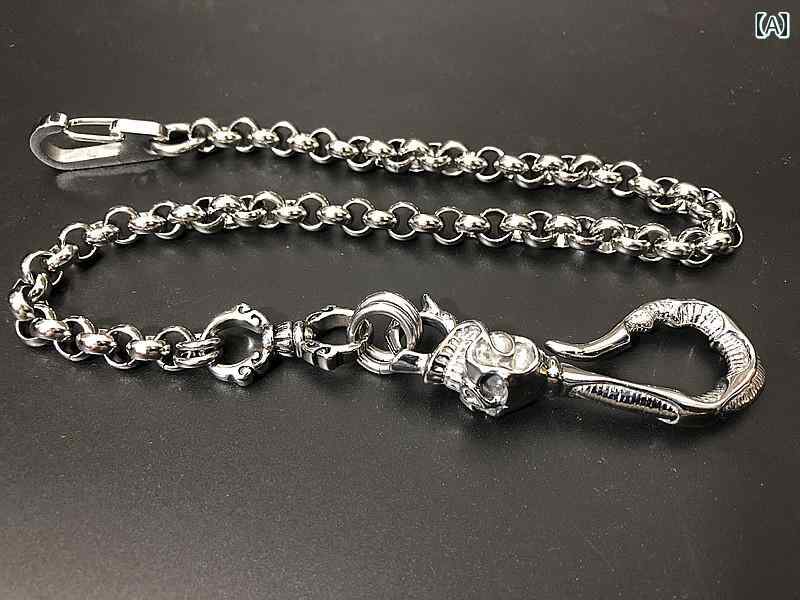 ウォレット チェーン アクセサリー おしゃれ ファッション ステンレス チタン ズボン デニム レトロ メタル カジュアル フェザー スカル 丈夫 メンズ デイリー