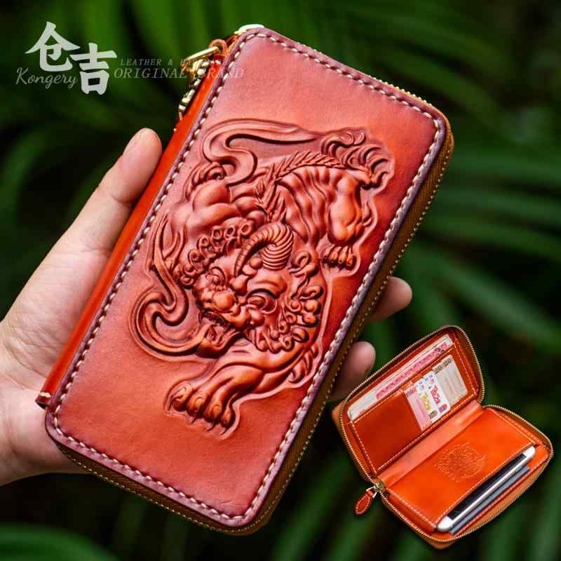 財布 スマートフォン バッグ ウォレット 牛革 ファスナー 携帯 ラウンドファスナー 貔貅 コンパクト ファッション 実用的 ジッピーウォレット