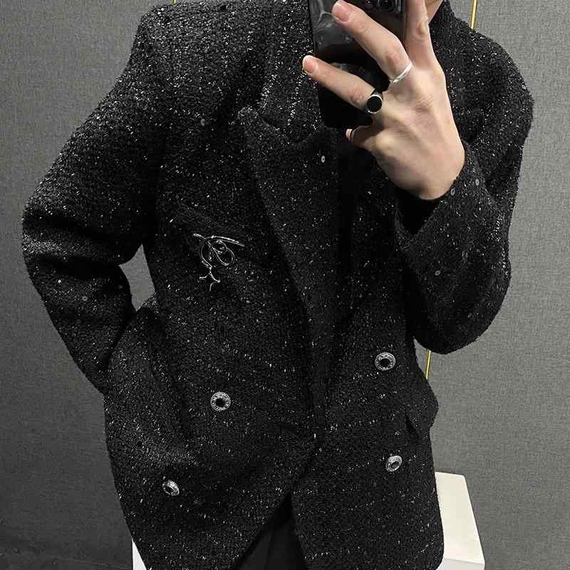 メンズ 上衣 テーラードジャケット 心地よい上衣 インフルエンサー ダブル前胸部 烏兎 成人男性用 格好のいい トレンディ 今めかしい