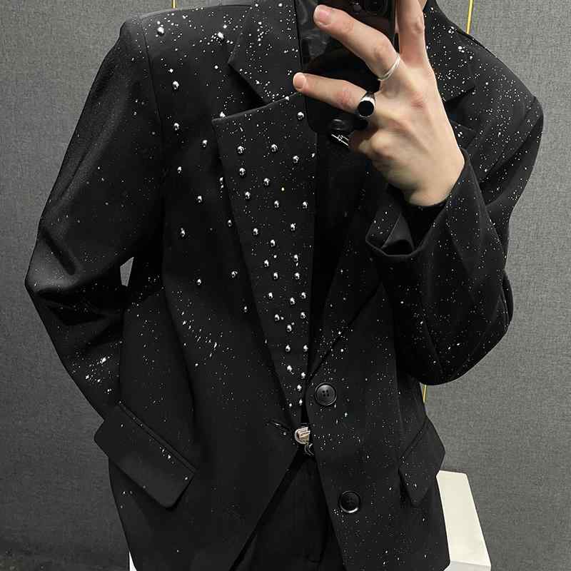 メンズ 成人男性用 上衣 フォーマルジャケット スパンコール付き添い人 寄りあい上衣 インフルエンサー シングル前胸部 今めかしい トレンディ 今めかしい