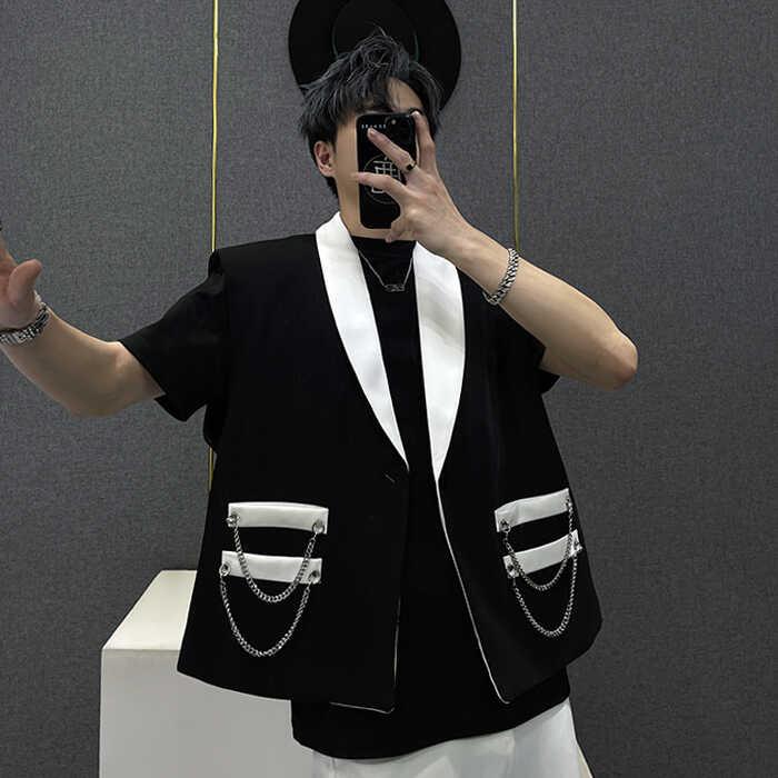 メンズ 限りない ベスト ノースリーブ チェーン店付き添い人 ゆったり 高品質 夏 格好のいい 今めかしい 格好のいい トレンディ アーバン 否ブル
