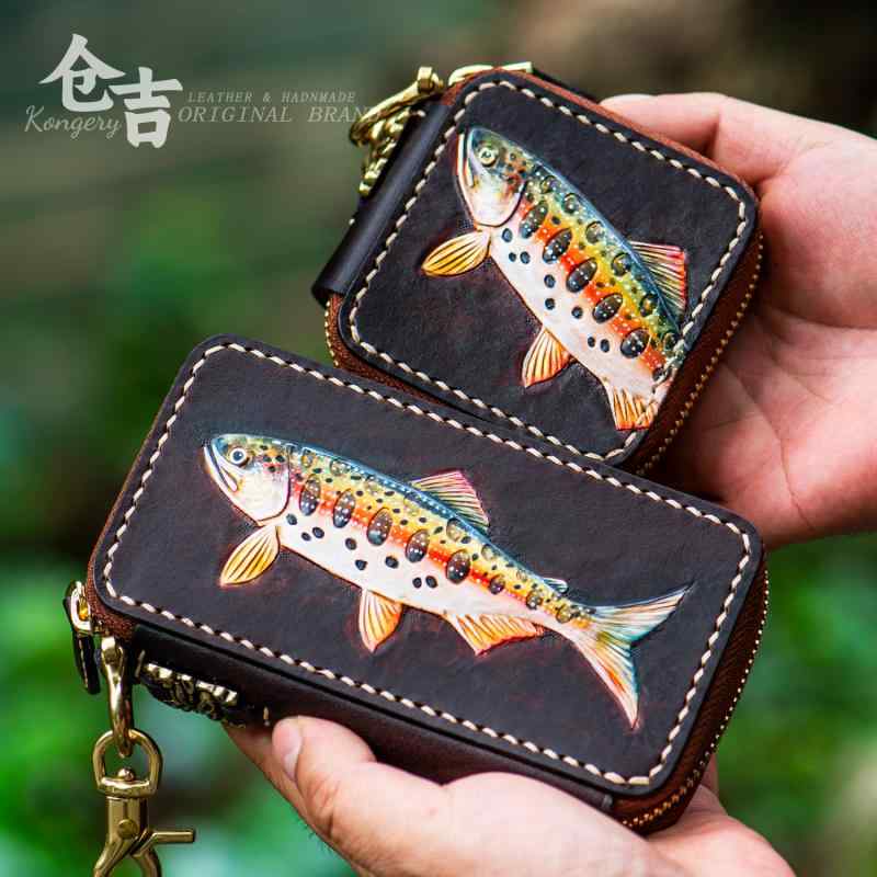 アクセサリーケース 小物入れ ポーチ ハンドクラフト SNSばえ 鱒 レザー 工芸品 高品質 ホワイトデー ギフト 個性的 おしゃれ