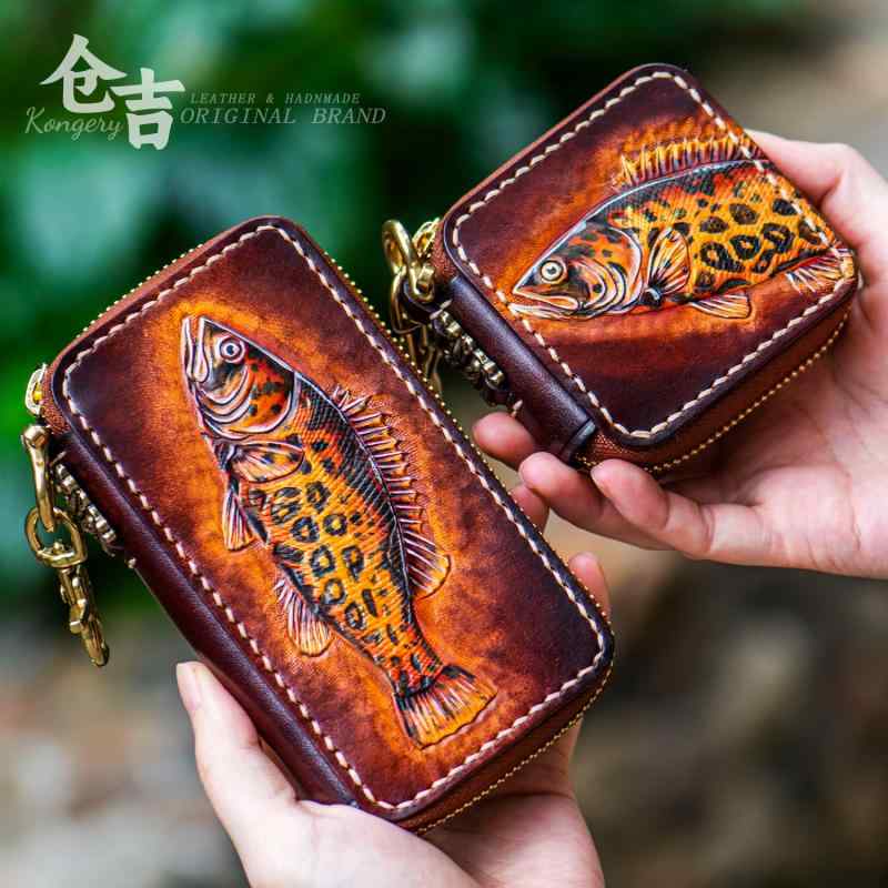 ポーチ アクセサリーケース 小物入れ ハンドメイド 高品質 ギフト 鱒 小銭入れ イヤホンケース キーケース カジュアル レザー 工芸品 高品質 個性的 おしゃれ|Hanbok Home
