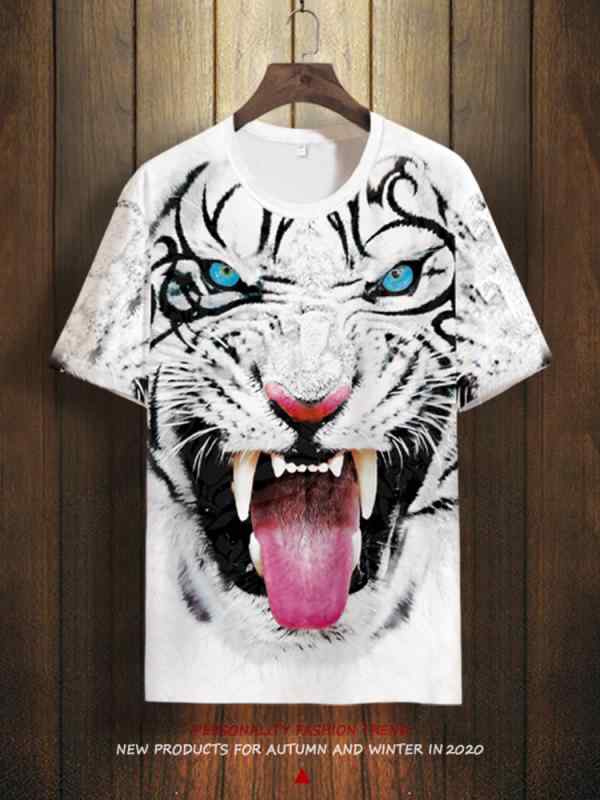 虎柄 トップス アメリカン タイガー Tシャツ メンズ 半袖 3 D トラ ゆったり 大きい プラスサイズ 黒 ストリート