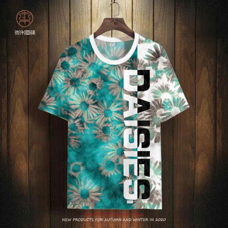 Tシャツ メンズ カジュアル 半袖 タイダイ柄 プリント トップス 大きい プラス サイズ 冷感 薄手 快適 花